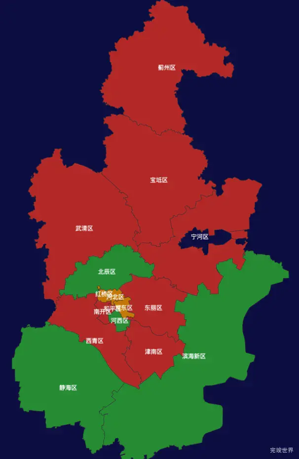 echarts天津市地图geoJson数据效果实例代码下载